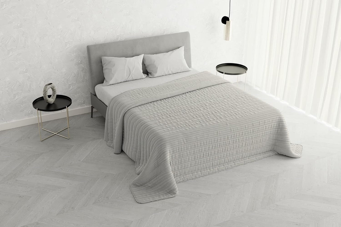 Cuvertură de vară Satin Stripes, poliester, crem, 260X250 Cm Plapumi si pilote Naty Shop