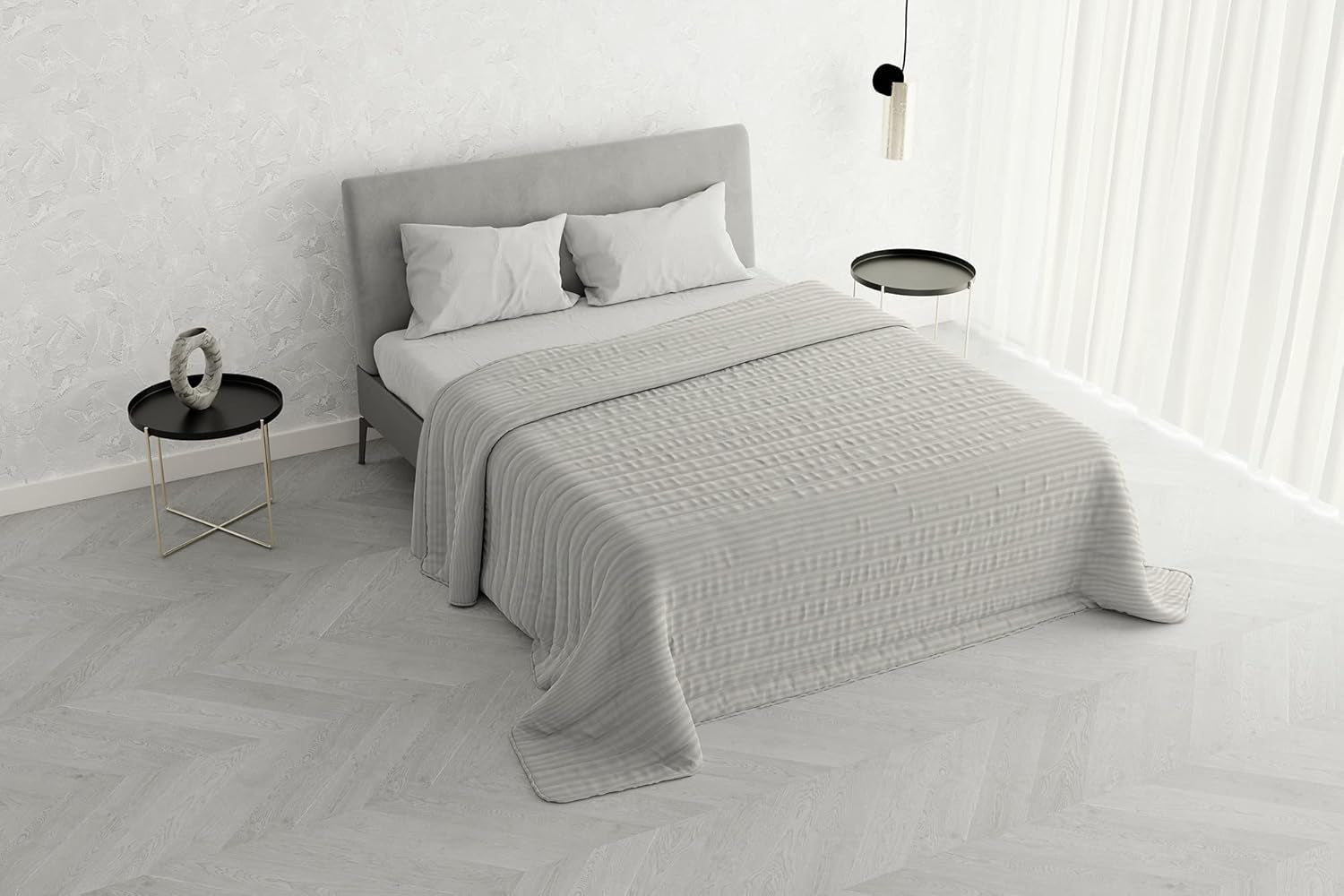 Cuvertură de vară Satin Stripes, poliester, crem, 260X250 Cm Plapumi si pilote Naty Shop