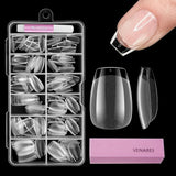 Tipuri de unghii pentru unghii cu gel, set 120 bucăți unghii artificiale scurte, culoare migdale, 11 dimensiuni unghii cu gel, tipuri de unghii cu lipici, bloc de buffer pentru unghii