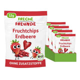 FRECHE FREUNDE Chipsuri de fructe cu căpșuni organice, chipsuri de fructe liofilizate, fructe uscate feliate naturale fără zahăr adăugat, vegane, fără lactoză, fără gluten, pachet de 12 (12 x 12g)