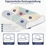 Pernă BedStory din spumă cu memorie, pernă cu suport pentru gât reglabilă pe înălțime, pernă ergonomică, pernă pentru dormit pe o parte pentru cei care dorm pe spate și pe burtă (60x36x12/10 cm)