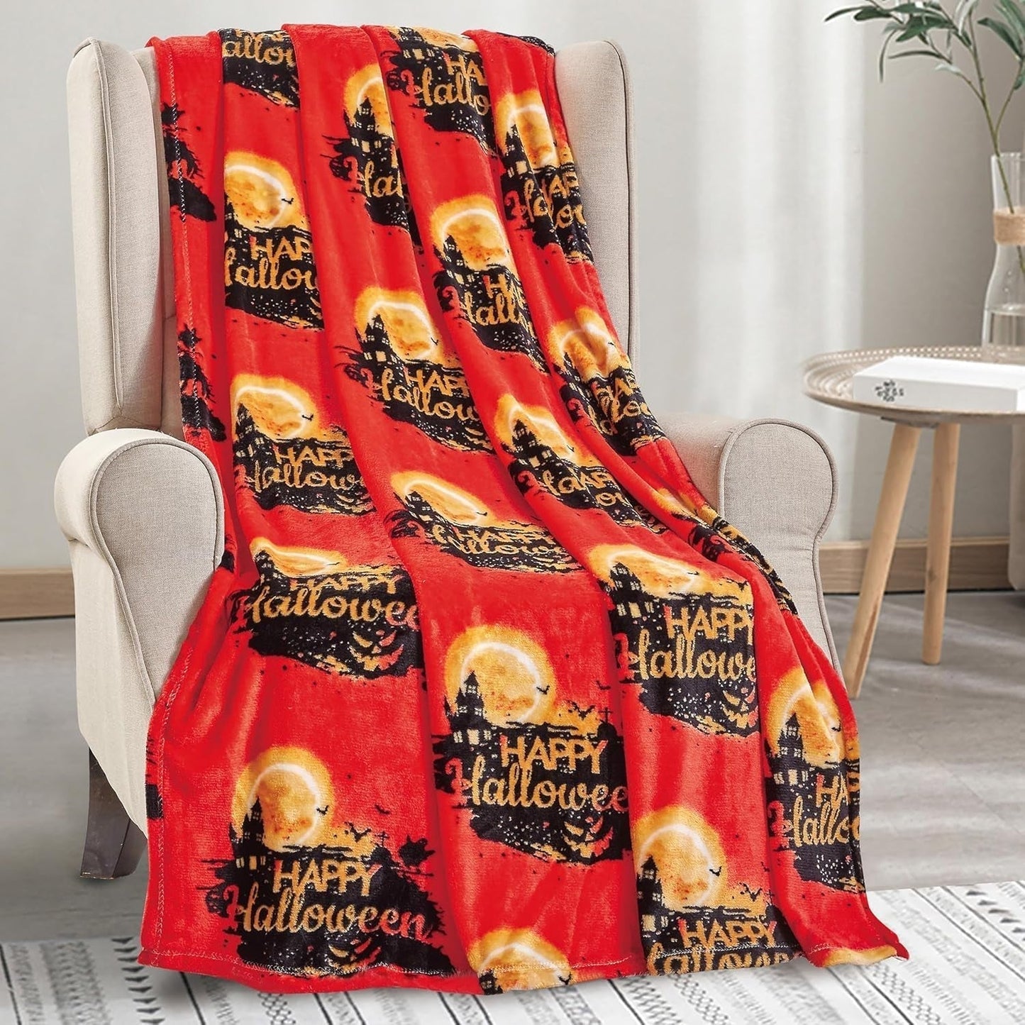 Elegant Comfort Pătură ușoară cu motive de Halloween, moale, confortabilă și plușată, perfectă pentru relaxare în acest sezon înfricoșător, 127 X 152,4 cm, Skull and Bones Paturi si Cuverturi Elegant Comfort Casa de Halloween 50 X 60
