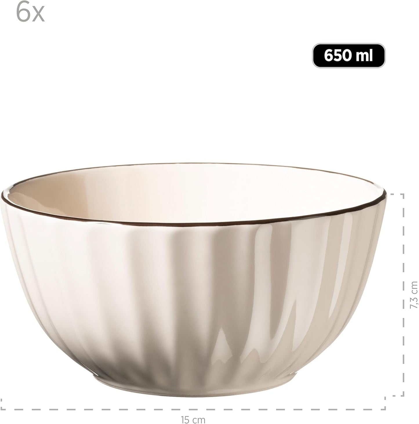 MÄSER 931967 Set de veselă Osita Retro Series pentru 6 persoane în formă de val, set de veselă rotundă cu 18 piese, farfurii de cină, farfurii de desert și boluri pentru cereale, ceramică, alb crem