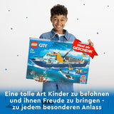 LEGO City Arctic Research Ship, barcă mare de jucărie plutitoare cu elicopter, barcă pneumatică, submarin Rov, epavă vikingă, 7 minifigurine și figură Orca, cadou pentru copii cu vârsta de 7+ 60368 Seturi de constructie Besuche den LEGO-Store