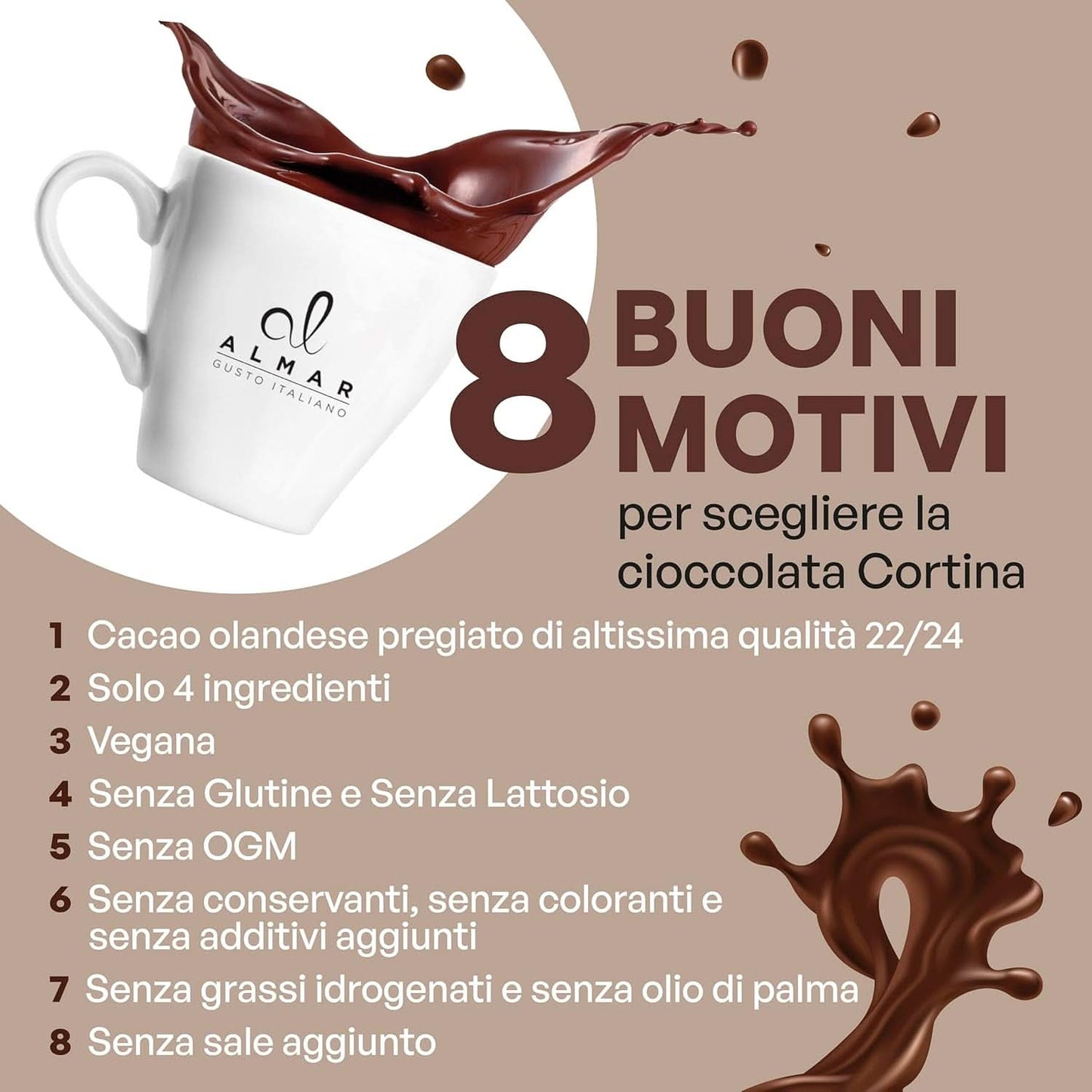 Ciocolată caldă italiană Cortina TART BITTER CHOCOLATE, 15 plicuri X 30 grame Cacao si Ciocolata Calda Naty Shop
