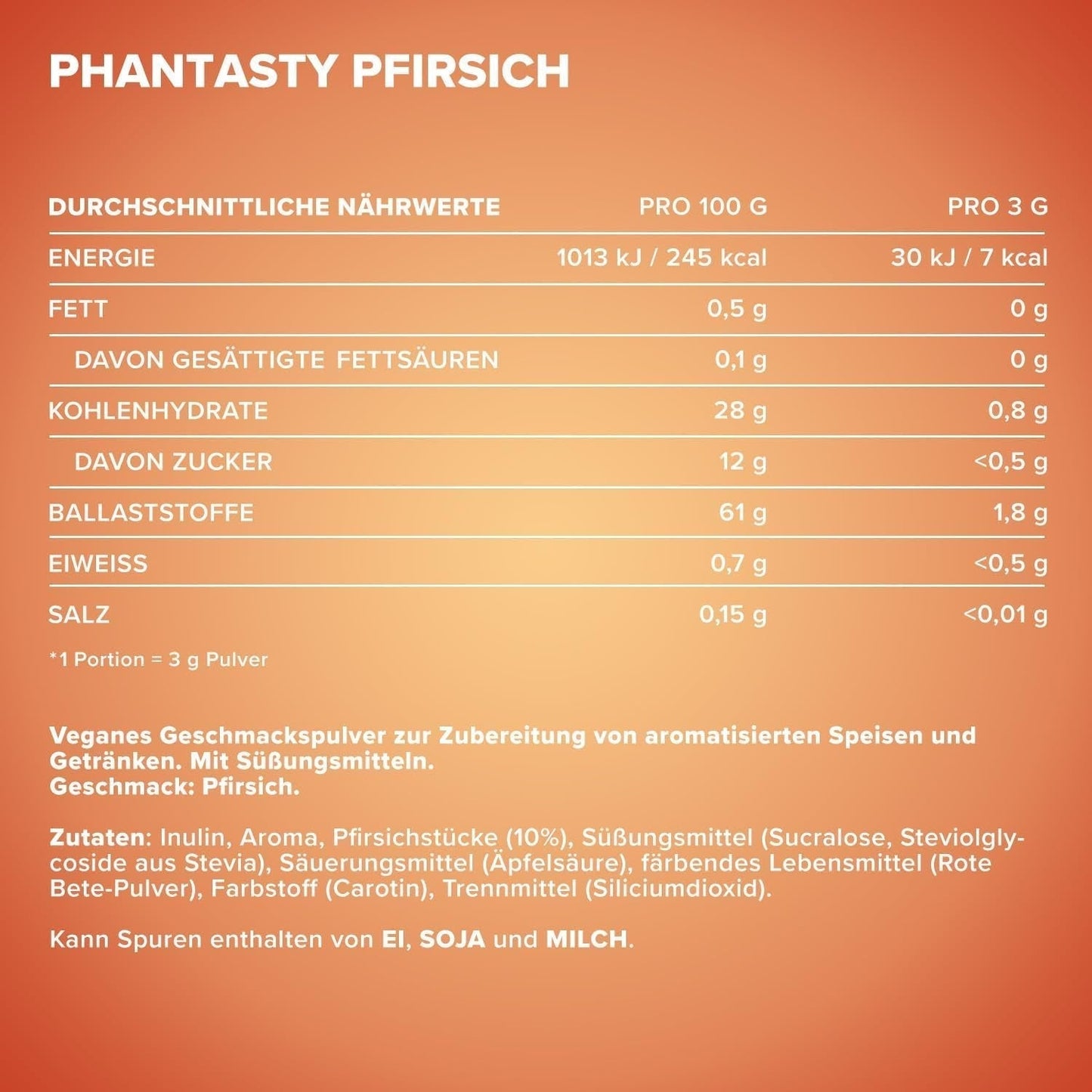 Ironmaxx Phantasty - Creamy Peach 250G Dose | Veganes Geschmackspulver Mit Echten Frucht- Oder Nussstückchen | Perfekter Zuckerersatz Indulcitori Naty Shop