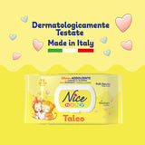 Șervețele umede NICE pentru bebeluși, 72 bucăți, cu capac, parfum de talc, materiale naturale, curățare delicată, bebeluși, 1 buc.