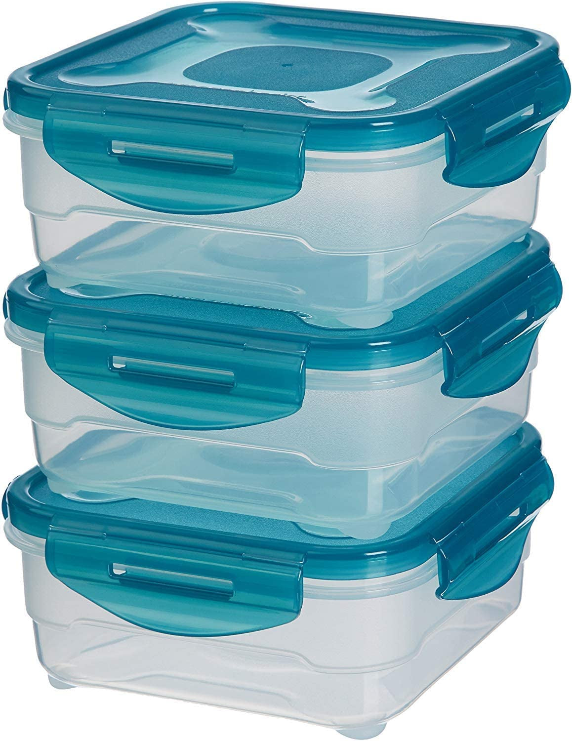 Recipiente de congelare Amazon Basics într-un set, cu capac, etanș, rezistent la scurgeri, stivuibil, pentru frigider / congelator, fără BPA, plastic, microunde și mașină de spălat vase, 3 x 1,2 l, incolor Cutii depozitare alimente Naty Shop Singur 0,8 litri