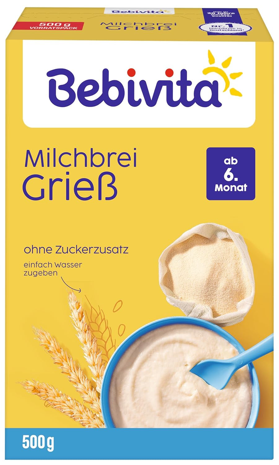 Terci de griș cu lapte (4 x 500g), hrană pentru bebeluși de la 6 luni, fără zahăr adăugat, cu minerale și vitamine valoroase, foarte sățios