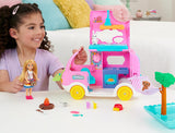 Rulotă Barbie Chelsea 2 în 1 - Vehicul de jucărie cu piscină, hamac și zonă de luat masa, pentru joacă imaginativă și povești, vârste 3+, HNH90