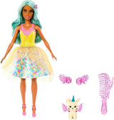 Păpușă Barbie Hidden Magic - Teresa cu ținută de basm, păr ondulat și pieptene pentru distracție în coafare, pentru copii cu vârsta de 3 ani și peste, HLC36