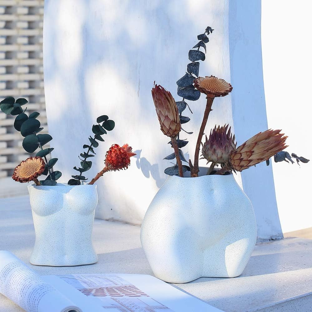 Vază artificială pentru corp, ghivece de flori pentru corp feminin cu găuri de drenaj, ghiveci de flori din rășină modern, design modern în formă de boho, plantă artificială în ghiveci pentru decor interior