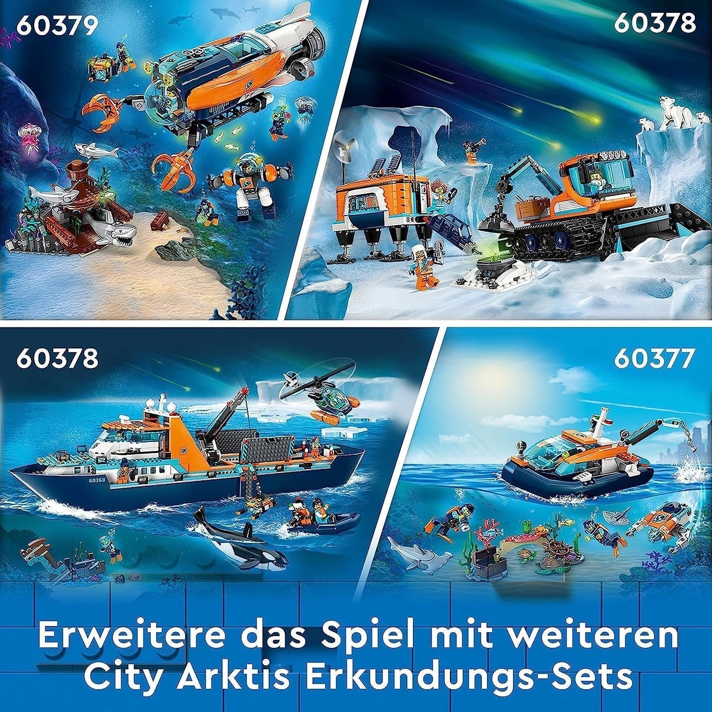 LEGO City Arctic Research Ship, barcă mare de jucărie plutitoare cu elicopter, barcă pneumatică, submarin Rov, epavă vikingă, 7 minifigurine și figură Orca, cadou pentru copii cu vârsta de 7+ 60368 Seturi de constructie Besuche den LEGO-Store