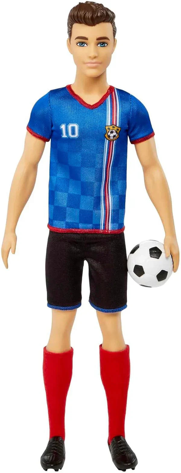 Barbie You Can Be Anything Papusa Ken Fotbalist - Papusa 29 Cm, Tricou Albastru, Numarul 10, Cadou Copii