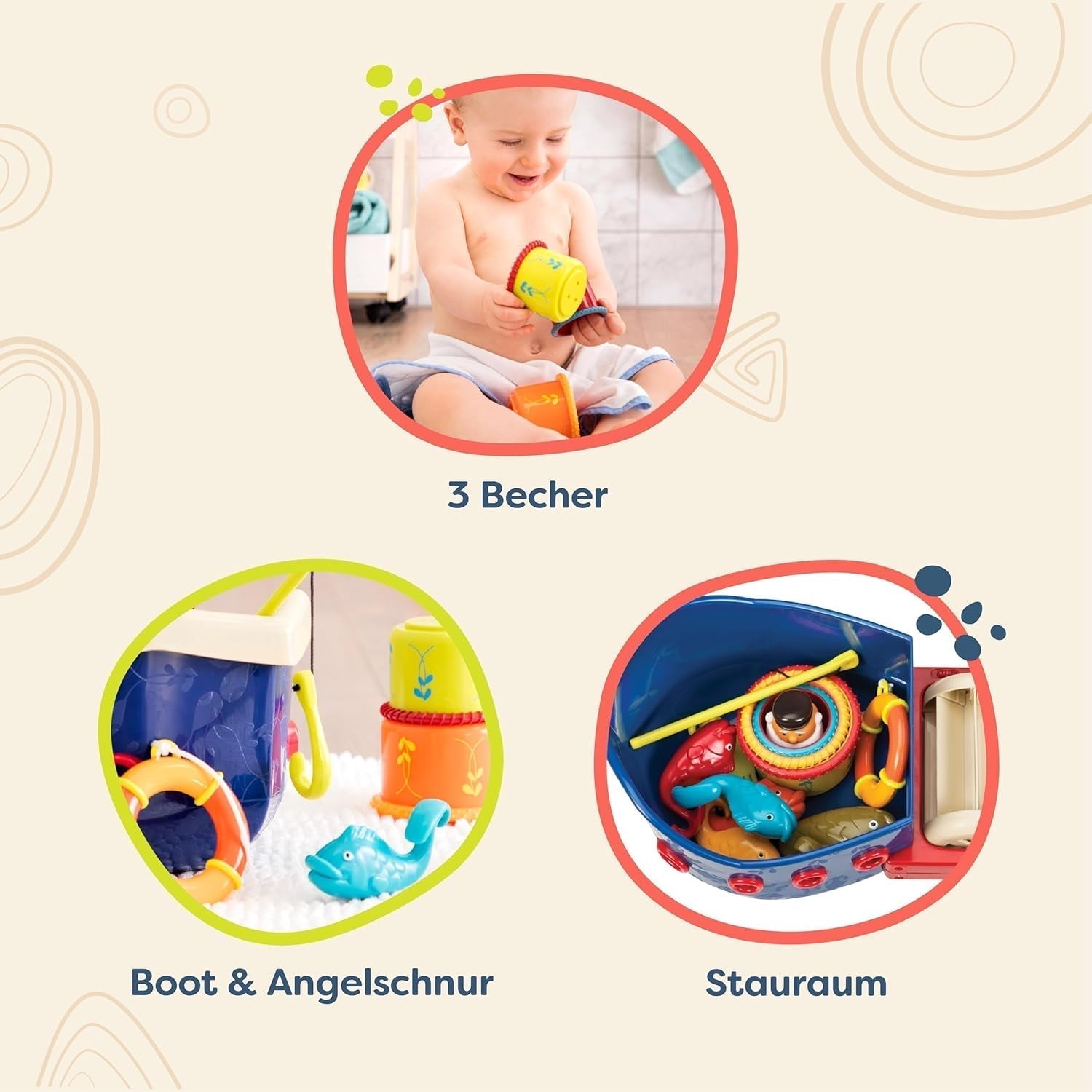 B. jucării 13 bucăți cadă jucărie pentru copii cu barcă, pahar de stivuire, pește, joc de pescuit jucărie pentru copii cadă de la 1 an Jucarii Bebe Naty Shop
