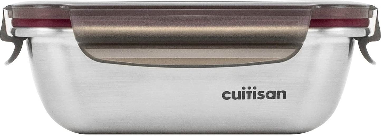 CANDL Cuitisan (Flora) borcan de depozitare a alimentelor din oțel inoxidabil cu capac cu clip, dreptunghiular, potrivit pentru cuptor cu microunde + cuptor, borcan de depozitare, EC7-SS10 2800ml Cutii depozitare alimente Naty Shop 14,8Cm X 10,8Cm X 5,3Cm / 300Ml