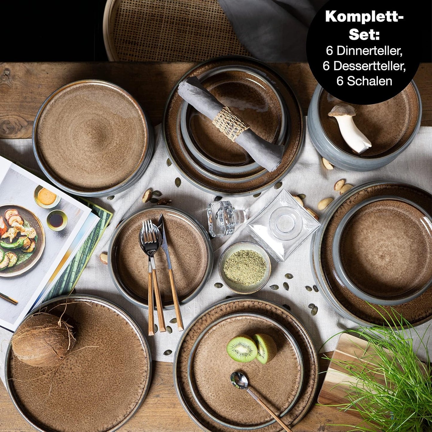 Set de veselă Moritz & Moritz SOLID din gresie, format din 18 piese, pentru 6 persoane - set de veselă pentru 6 persoane, format din 6 farfurii de cină, 6 farfurii de desert și 6 farfurii de sumă