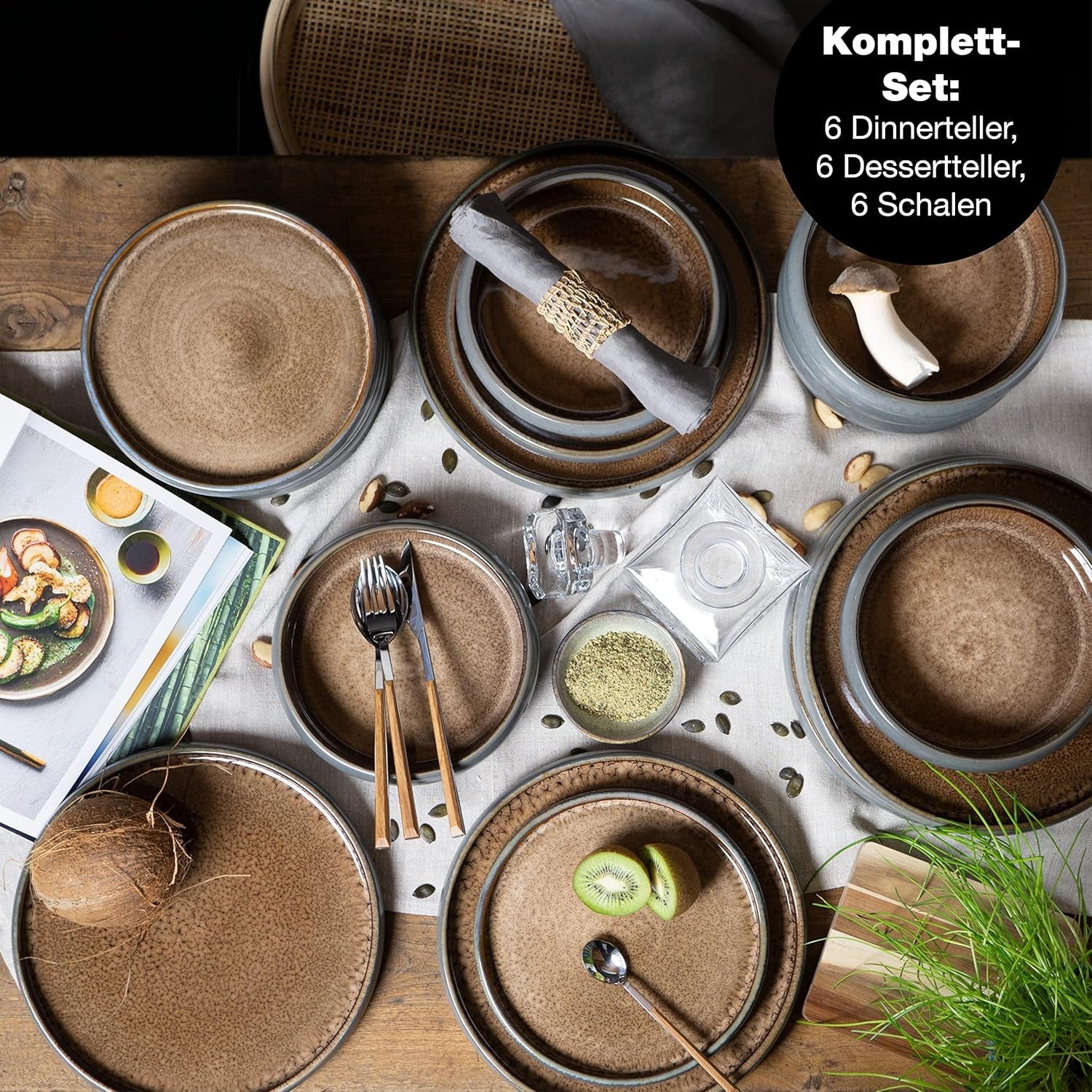 Set de veselă Moritz & Moritz SOLID din gresie, format din 18 piese, pentru 6 persoane - set de veselă pentru 6 persoane, format din 6 farfurii de cină, 6 farfurii de desert și 6 farfurii de sumă
