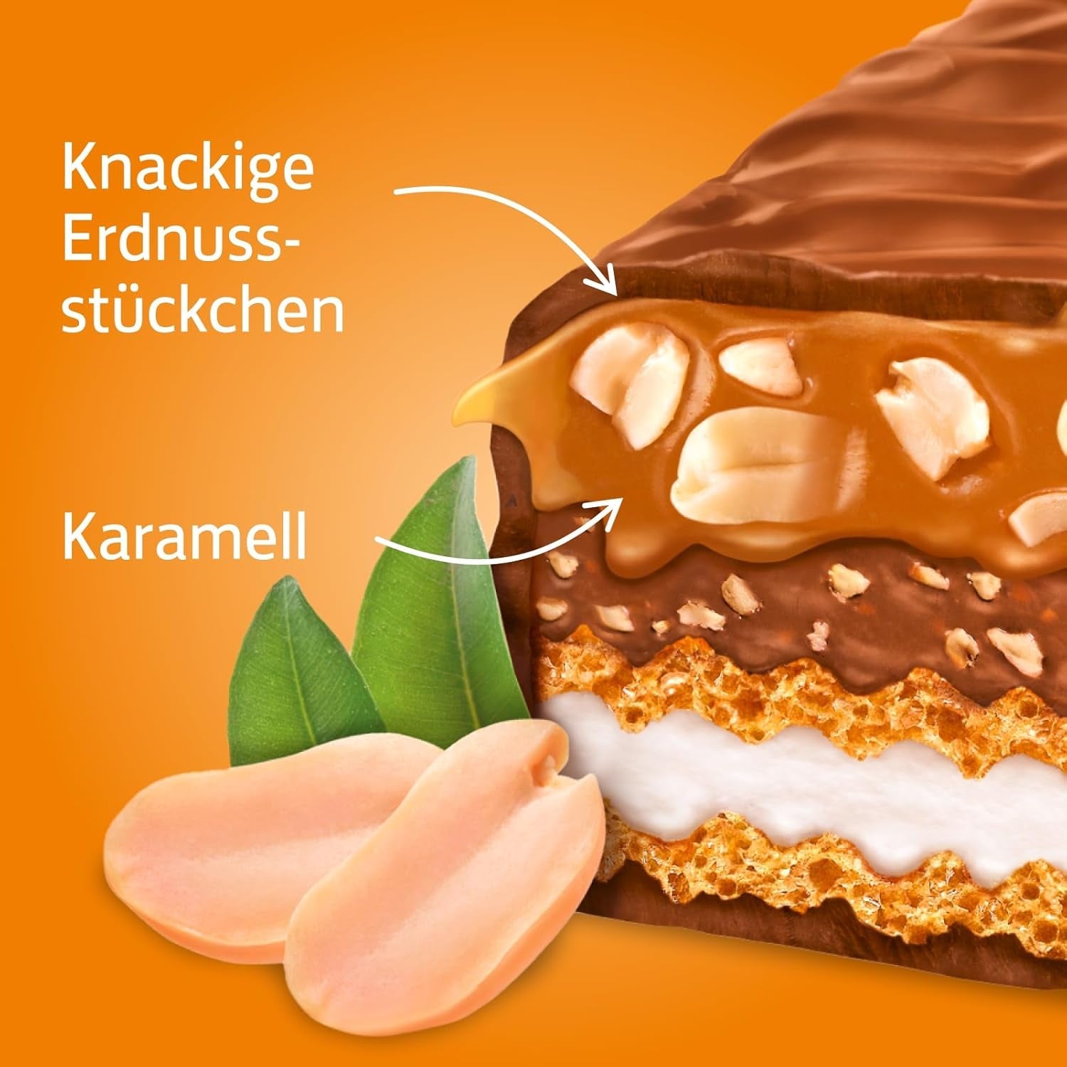 Knoppers Peanut Bar – 1 x 200 g (5 batoane) – Baton de ciocolată cu lapte și cremă de arahide, arahide sărate tocate, caramel și ciocolată cu lapte