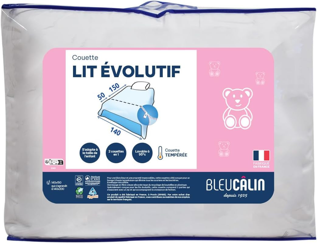 Bleu Câlin plapumă pentru copii 140X(150+50) Cm Special pentru patul copiilor, plapumă temperată extensibilă până la 140X200 Cm, lavabilă la 95°, alb Plapumi si pilote Naty Shop Unic Cuvertură extensibilă pentru pătuț - 140 X (150 + 50 Cm).