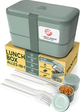 Cutie de prânz Umami pentru adulți, cutie bento stivuibilă etanșă cu 4 tacâmuri și compartimente, cutie de prânz pentru adulți, recipient pentru salată to-go, cutie de prânz pentru picnic / birou, gri cărbune, 1500 ml Cutii depozitare alimente Naty Shop Verde ardezie L - 1500 Ml Stivuibile unul în celălalt