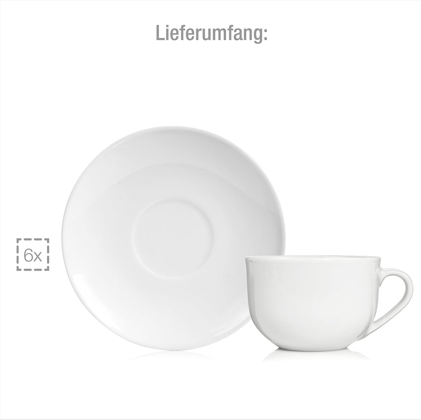 Set de cești de cafea Sänger New Port, set de 12 cești pentru 6 persoane, cești și farfurioare din porțelan alb, 150 ml | COLECȚIA PREMIUM