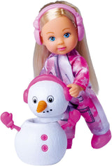 Simba 105733646 - Evi Love Snow, păpușă într-un costum drăguț de zăpadă cu un om de zăpadă construibil, 12 cm, vârste 3+