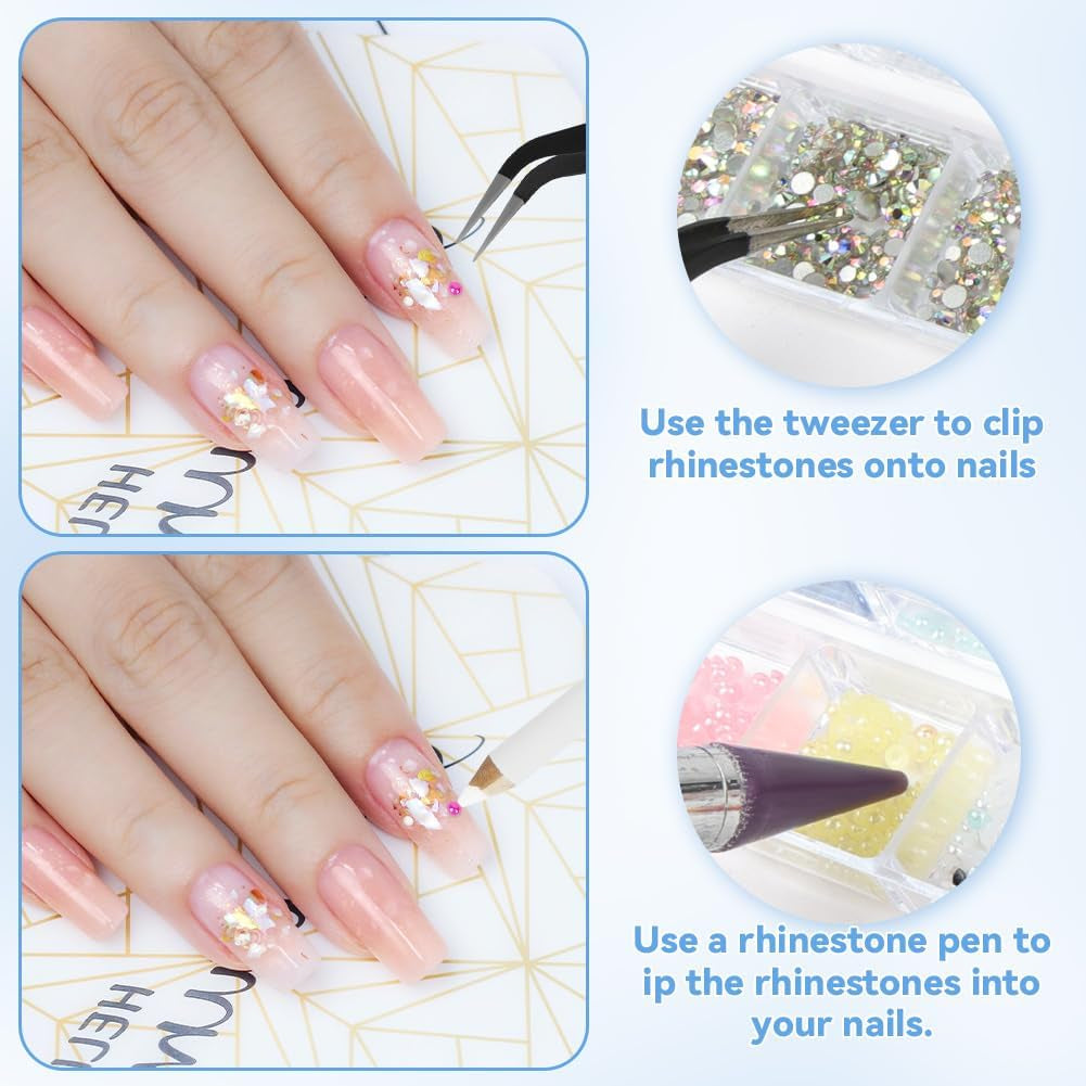 Harz Strasssteine 4200Pcs Strass Kristalle 1Mm-5Mm Gemischte Kinder Bastelsachen Kit Mit Strass Mit Picking Pinzette Und Stift Für DIY Nägel Kleidung Kunsthandwerk Gemischt Becher Party (A)
