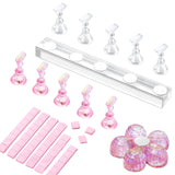 Suport acrilic pentru unghii Makartt, suport pentru unghii magnetic, suport pentru unghii, suport pentru unghii roz transparent, cu 48 de chit adeziv