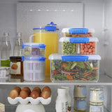 Borcan pentru depozitarea alimentelor Sistema KLIP IT, 5 litri, borcan de depozitare stivuibil și etanș cu capac, potrivit pentru frigider/congelator, plastic fără BPA, clipsuri albastre, 1 bucată (pachet de 2) Cutii depozitare alimente Naty Shop