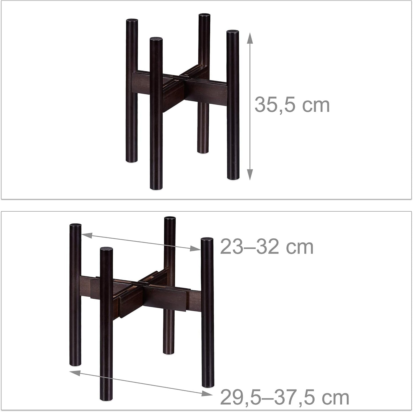 Relaxdays Suport pentru flori din bambus, reglabil individual, pentru ghivece de flori de până la 32 cm, suport pentru plante, H: 35,5 cm, maro, 1 bucată 10028823