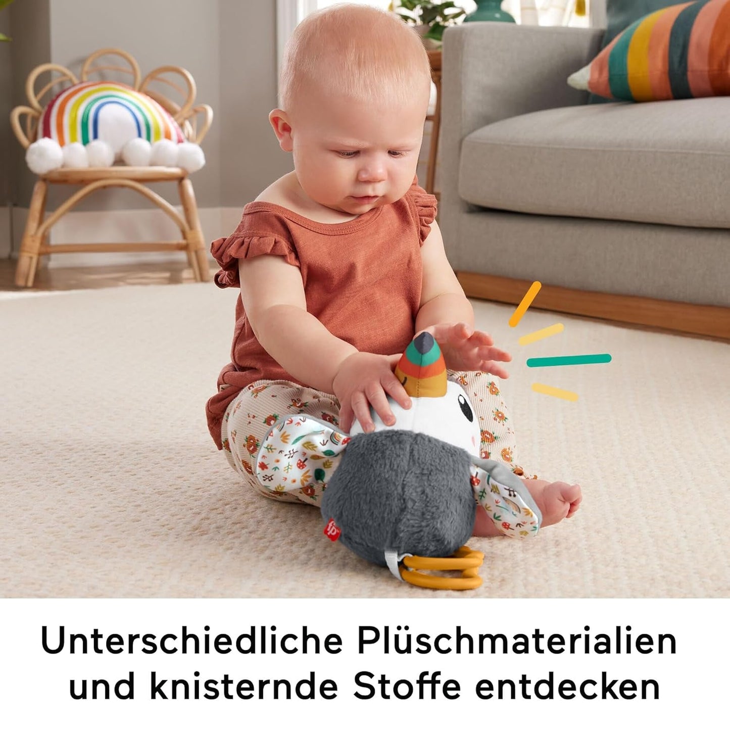FISHER-PRICE Flap & Go Toucan - Jucărie de pluș pentru cărucior, promovează abilitățile motorii fine și senzoriale, pentru nou-născuți de la naștere, HNX66 Jucarii Bebe Naty Shop