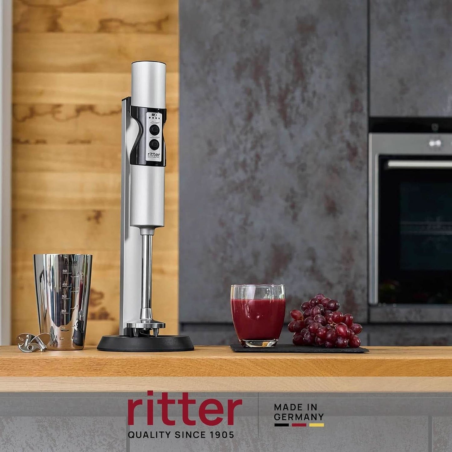 Ritter Stilo 7 plus Kabelloser Stabmixer, Pürierstab Mit Akku Aus Vollmetall, Made in Germany, Silber Bucatarie Naty Shop