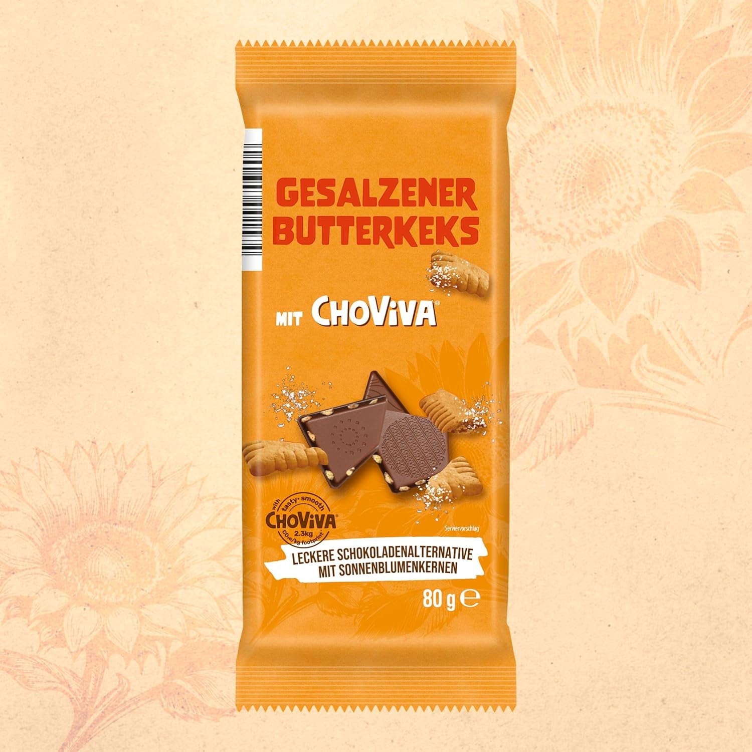 Biscuite cu unt sărat și ChoViva, baton de 80g, făcute din alternativă la ciocolată cu semințe de floarea-soarelui