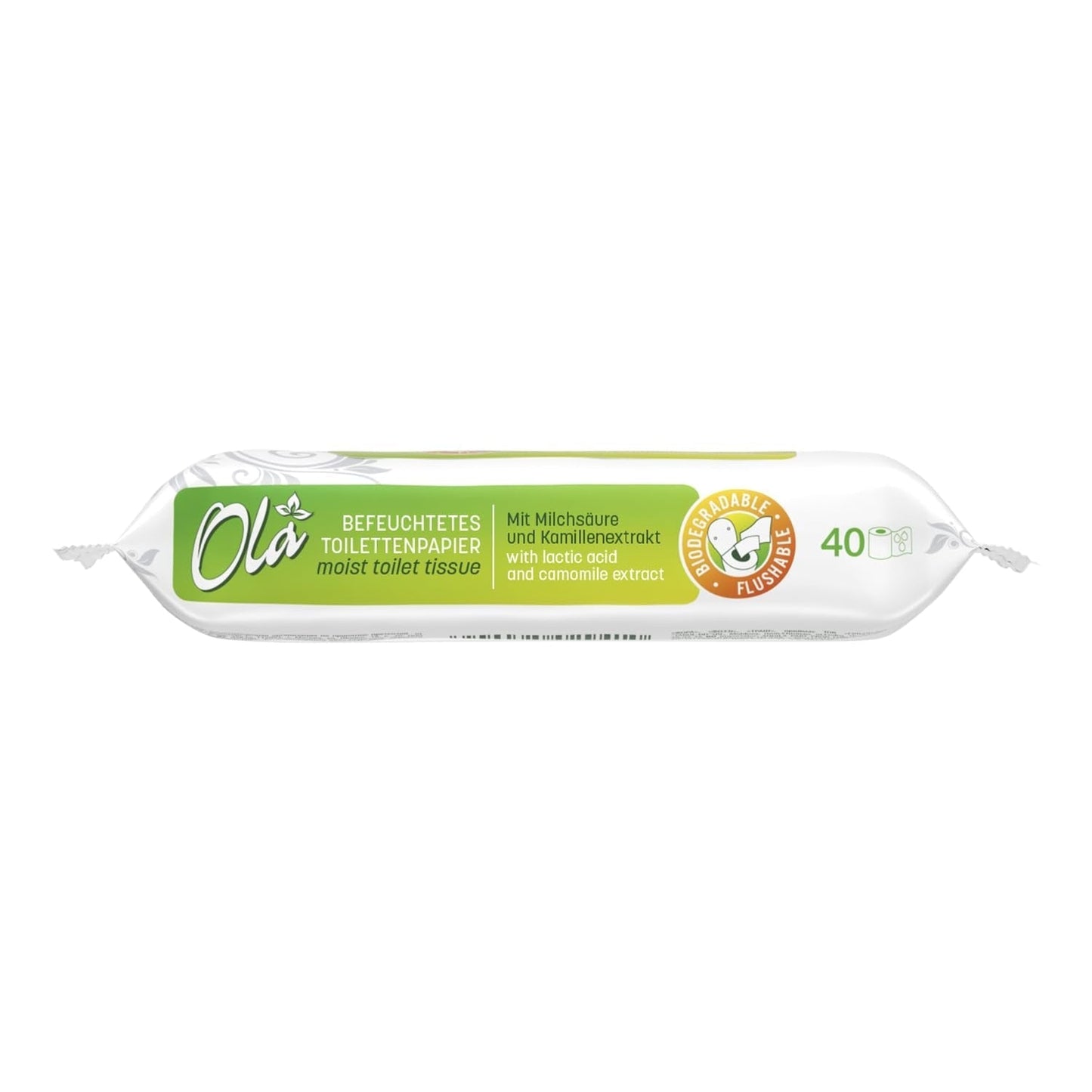 OLA hârtie igienică umedă - (1X40 bucăți) Șervețele umede - extract de mușețel și acid lactic, spălabile, piele sensibilă - 40 bucăți
