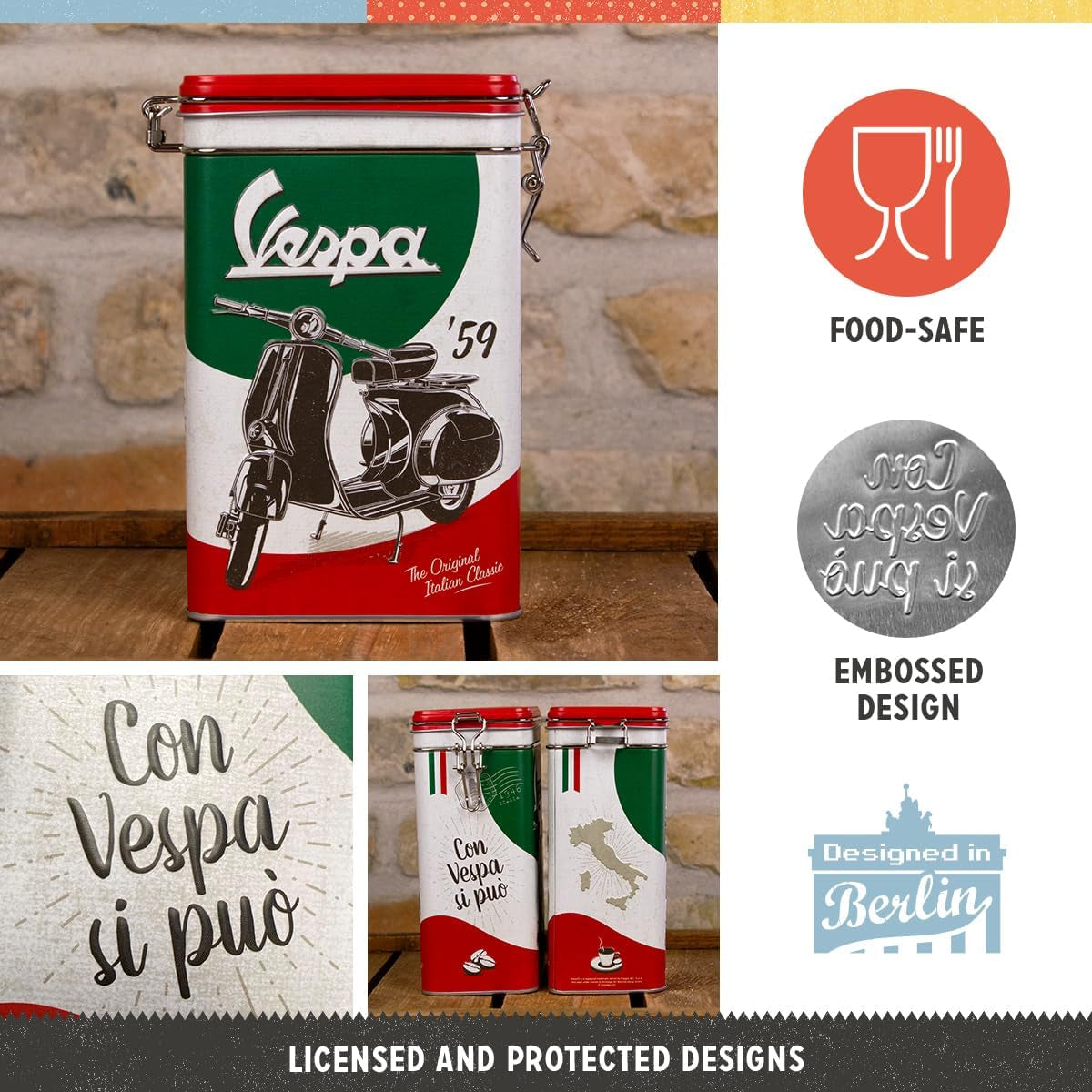Nostalgic-Art Cutie de cafea retro, 1,3 l, Vespa - Clasicul italian - Idee de cadou pentru fanii scuterelor, Produs cu licență originală (OLP), Decorare atelier în design vintage, Decorare atelier în design vintage Cutii depozitare alimente Naty Shop