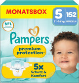 Pampers Premium Protection Mărimea 5, 152 scutece, 11 kg-16 kg, protecția noastră numărul 1 împotriva pielii și scurgerilor