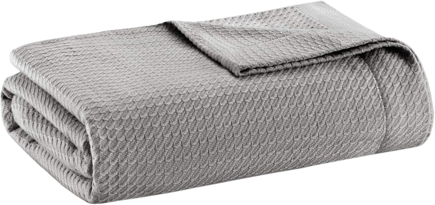 Madison Park 100% bumbac egiptean, respirabil, pătură confortabilă, tricotat premium, sezon de lux, acoperire ușoară pentru pat, canapea și canapea, pat Full/Queensize, Rose Plapumi si pilote Naty Shop Gri Full/Queen (90"X90")