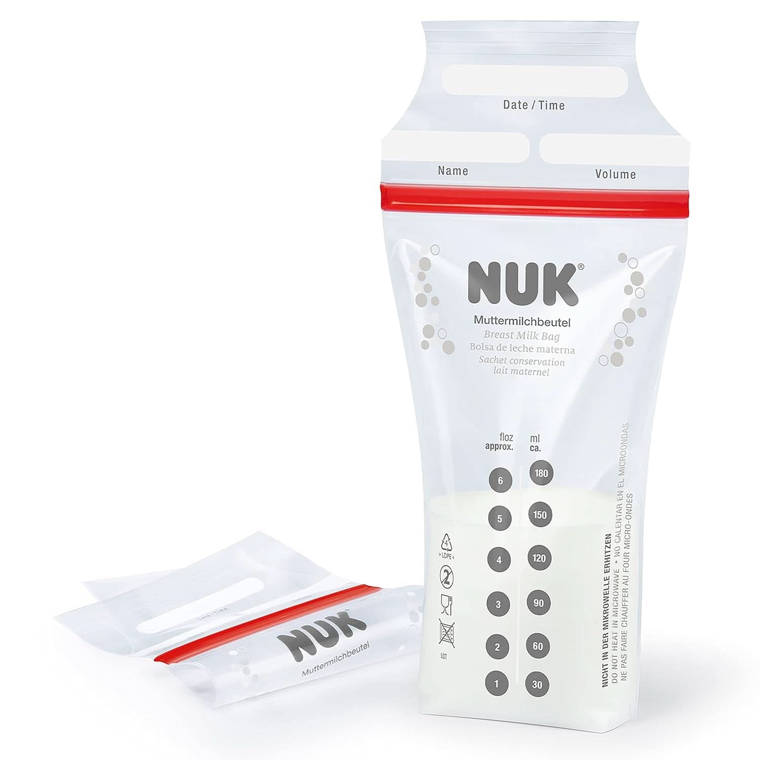 Pungi de lapte matern NUK, care economisesc spațiu și se pot utiliza imediat, 180 ml, 25 buc, transparente Accesorii Hrana si Alaptare Bebe Naty Shop