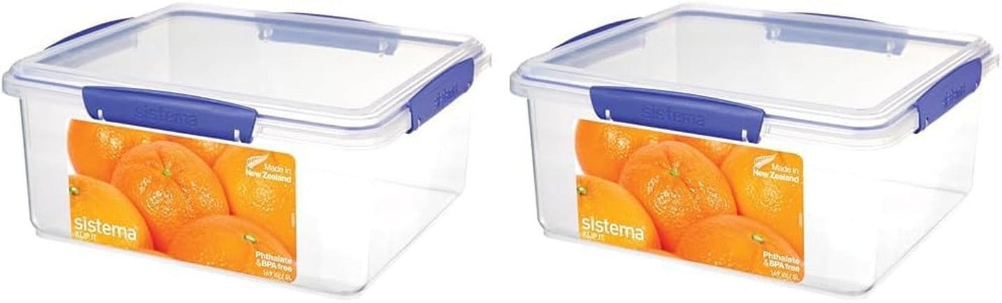 Borcan pentru depozitarea alimentelor Sistema KLIP IT, 5 litri, borcan de depozitare stivuibil și etanș cu capac, potrivit pentru frigider/congelator, plastic fără BPA, clipsuri albastre, 1 bucată (pachet de 2) Cutii depozitare alimente Naty Shop Titlu implicit