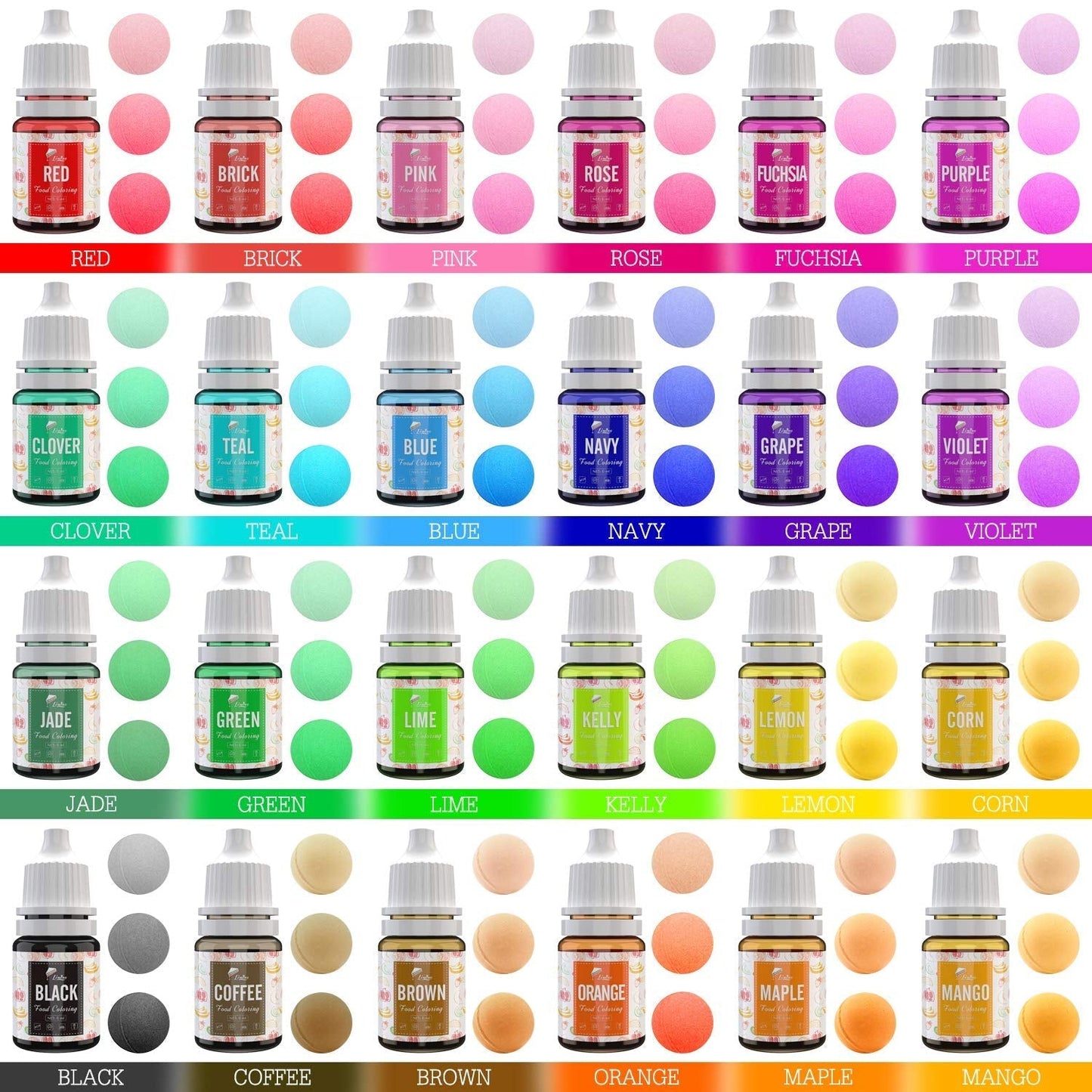 Colorant alimentar 24 de culori - Coloranți alimentari lichizi pentru coacerea prăjiturilor, fursecurilor, macaroanelor, decorare și gătit - Colorant alimentar vibrant pentru aerografare, fondant - 6 ml fiecare