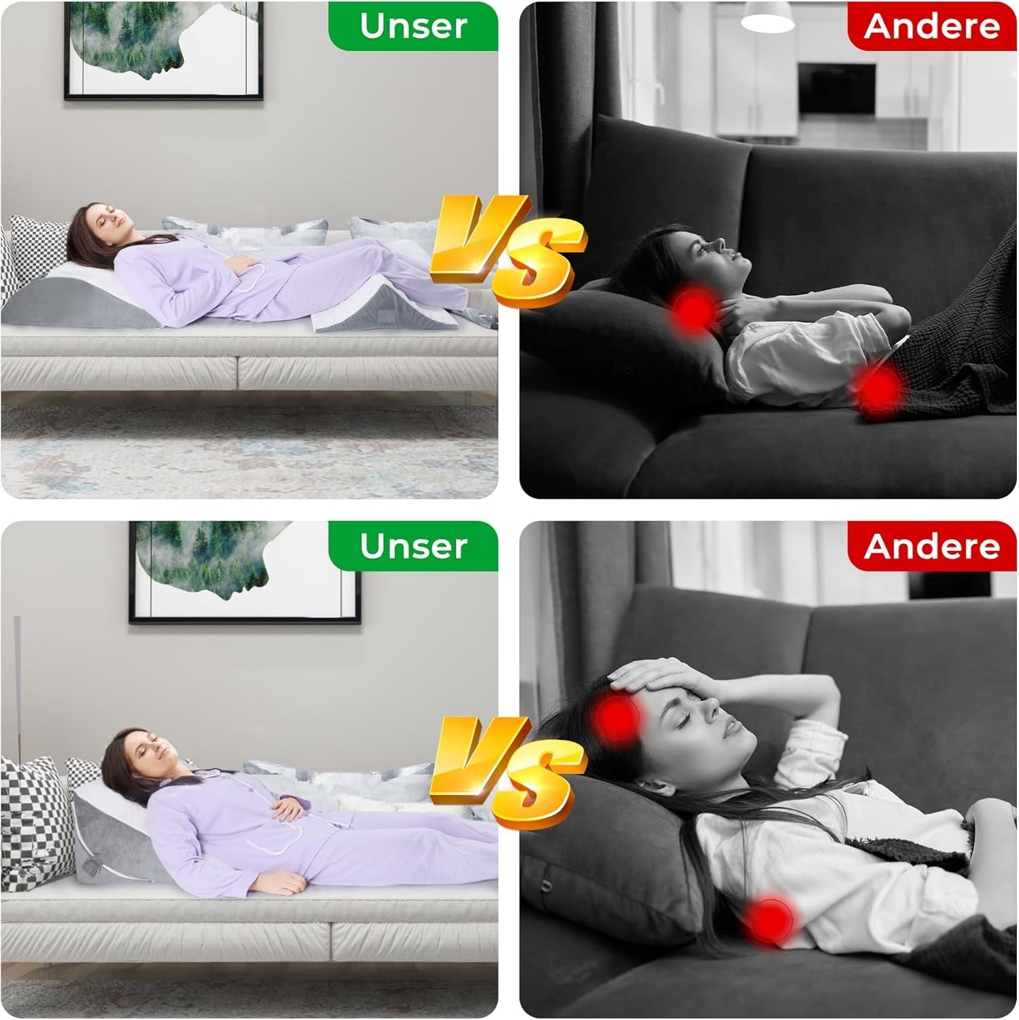 Pernă cu pană reglabilă, pernă de citit din spumă de înaltă densitate cu rolă de gât pentru pat și canapea, pană ergonomică pentru pat pentru apnee de reflux în somn, pernă pentru picioare, pernă pentru spate pentru citit, jucat sau vizionat la televizor