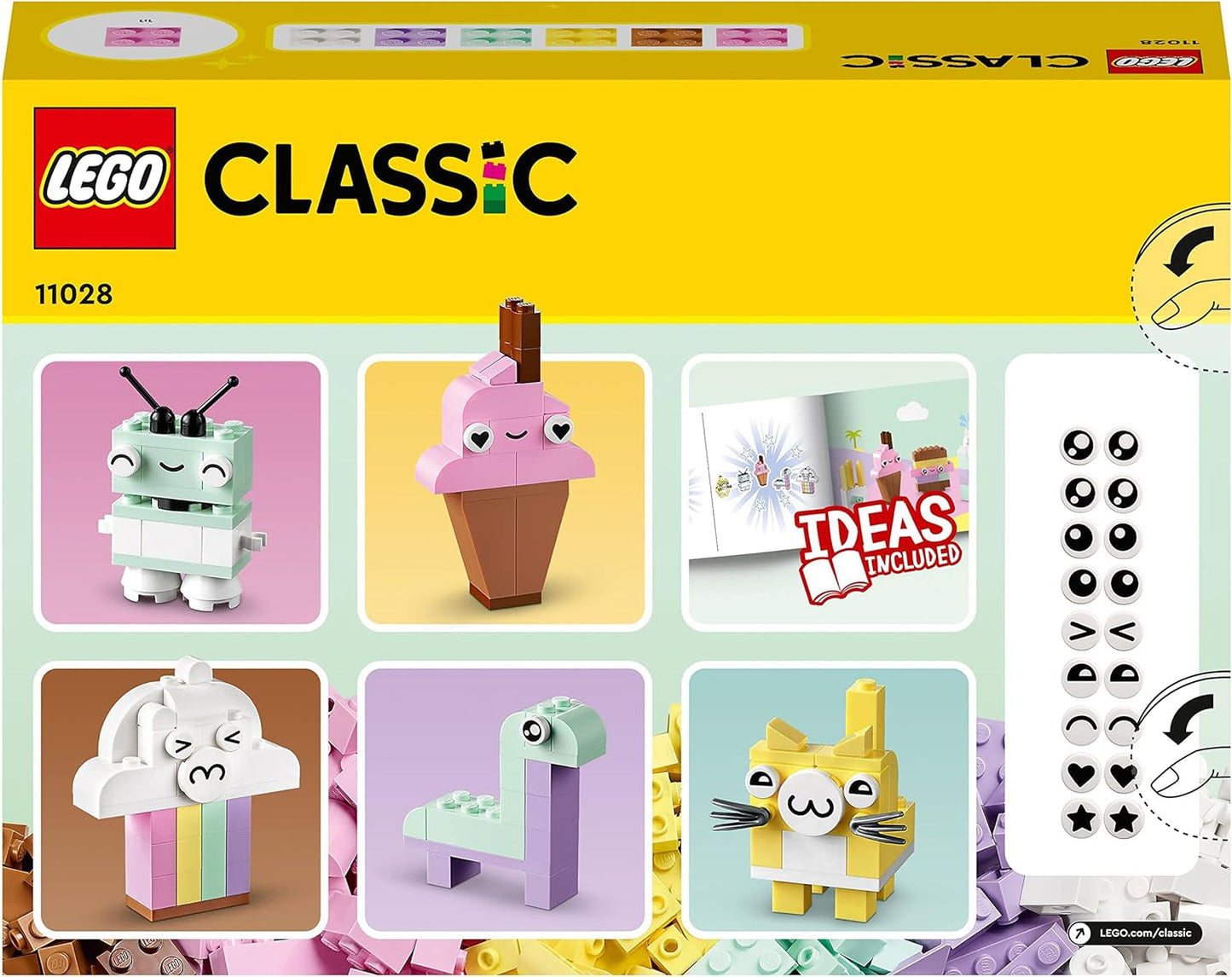 LEGO 11028 Classic Pastel Creative Building Set Brick Box, jucărie de construcție pentru fete și băieți cu vârsta de peste 5 ani Cu modele; înghețată, dinozaur, pisică și multe altele Seturi de constructie Besuche den LEGO-Store
