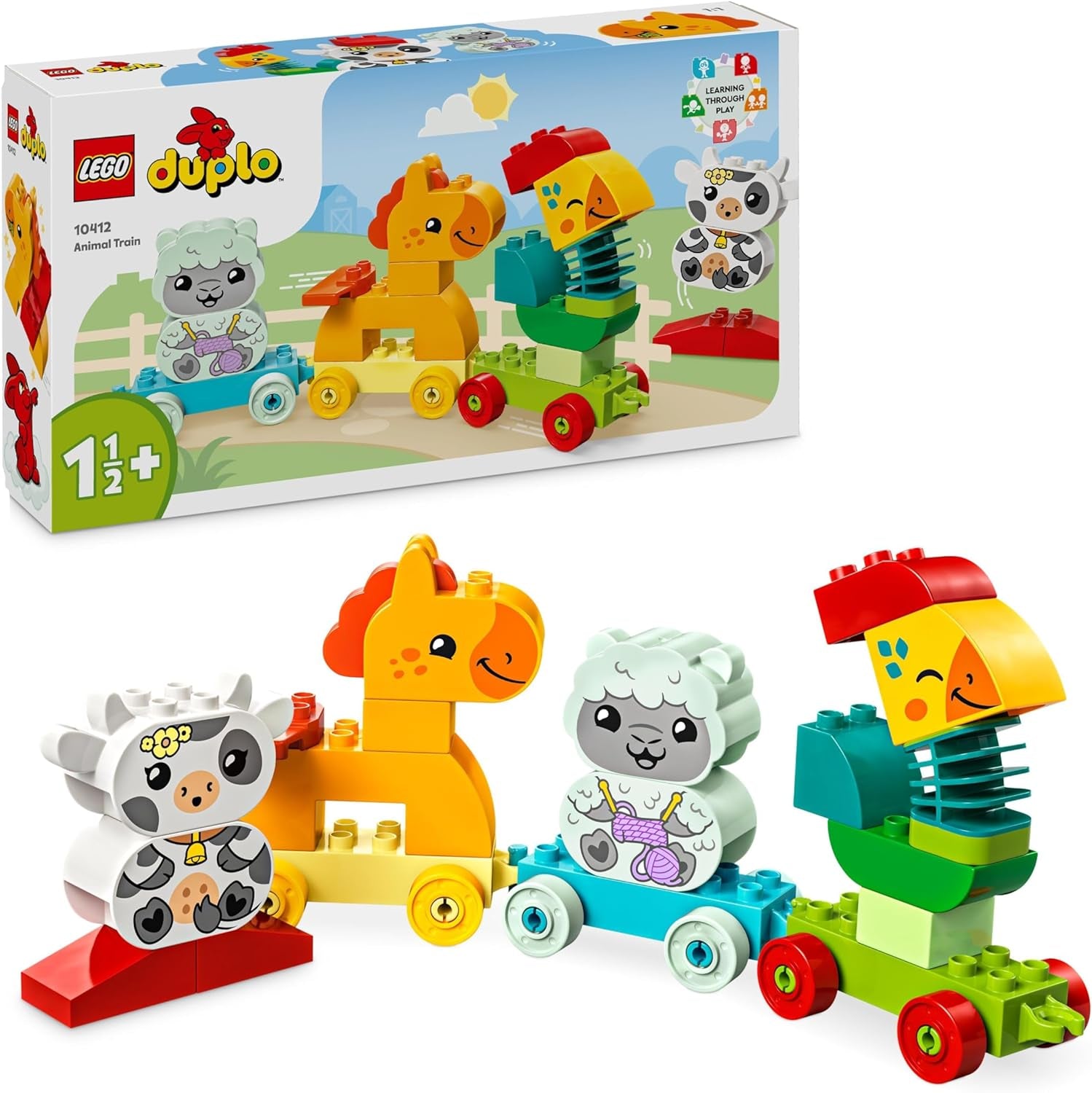 Tren de animale LEGO DUPLO, jucărie tren cu roți, figuri creative de animale de construit și reconstruit, jucărie educativă pentru copii mici, cadou de ziua de naștere pentru fete și băieți iubitori de animale de la 1½ ani 10412 Seturi de constructie Besuche den LEGO-Store Singur