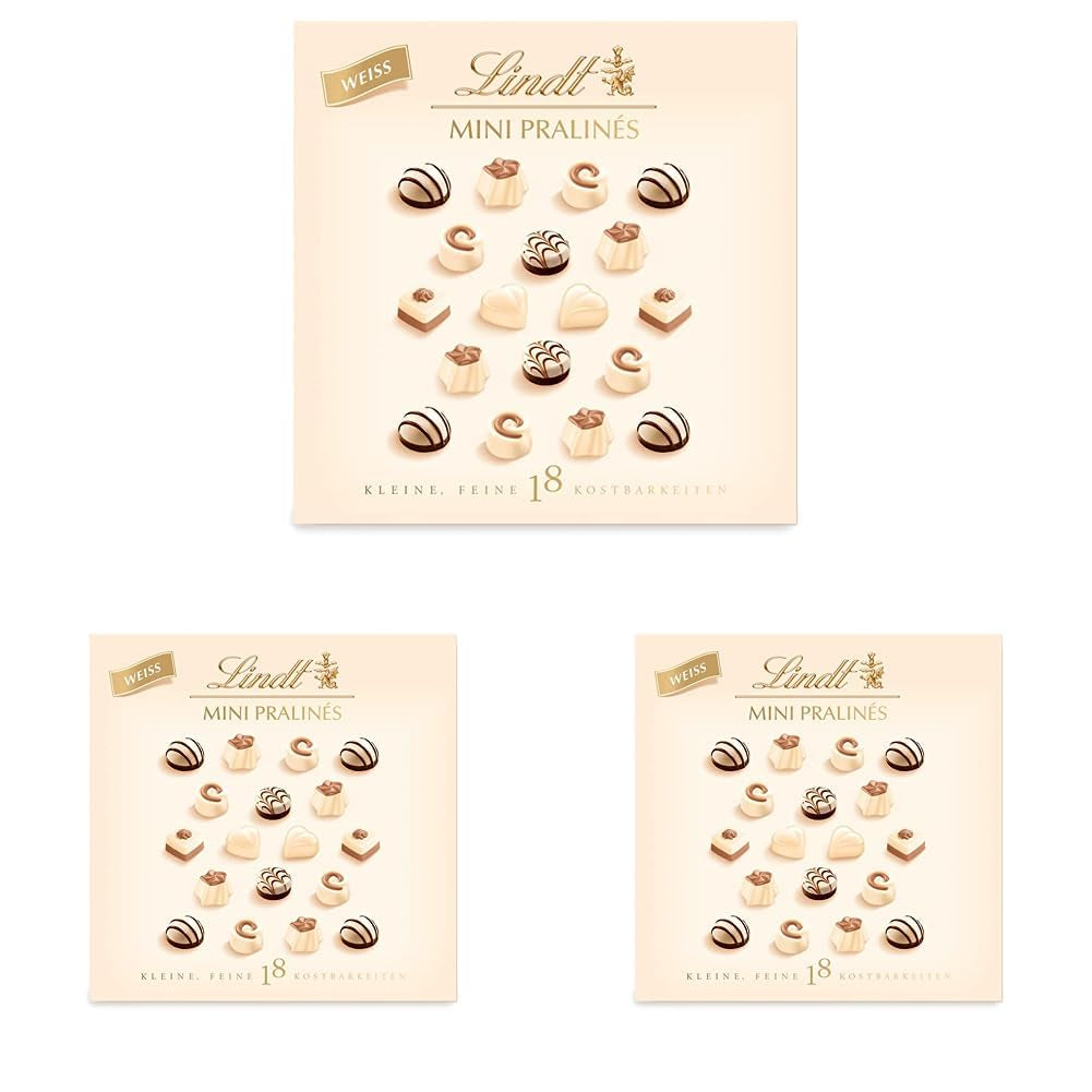 Ciocolată - Mini Praline Albe | 90 g | Cutie cu 18 praline în 6 sortimente delicioase | Cadou de ciocolată | Cadou de ciocolată (pachet de 3)