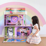 Olivia's Little World Big Dreamland Sunset Contemporary, Casă de păpuși interactivă din lemn pentru copii, 3 etaje, cu 16 accesorii pentru mobilier de păpuși, multicoloră, TD-13616A