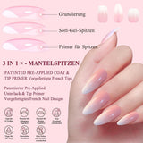 Set 288 bucăți unghii false Ombre Press-on - Kit unghii false artificiale Almond Square Medium Coffin - 3 stiluri gradient cu lipici pentru unghii acrilice pentru femei (Set gradient, 288 bucăți)