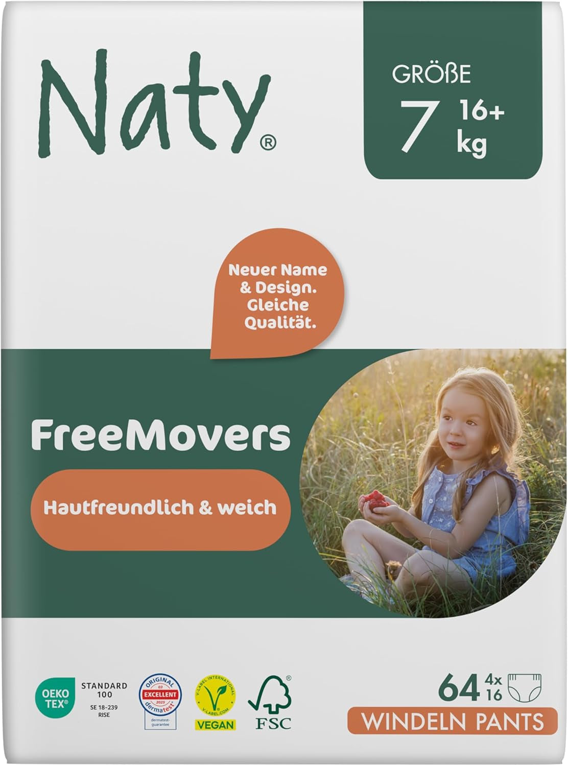 Scutece Naty FreeMovers pentru bebeluși | Huse de scutece certificate, prietenoase cu pielea | Moi și fără parfum | Absorbante și rezistente la scurgeri | Testate dermatologic | Mărimea 5 (12–18 kg) | 80 bucăți