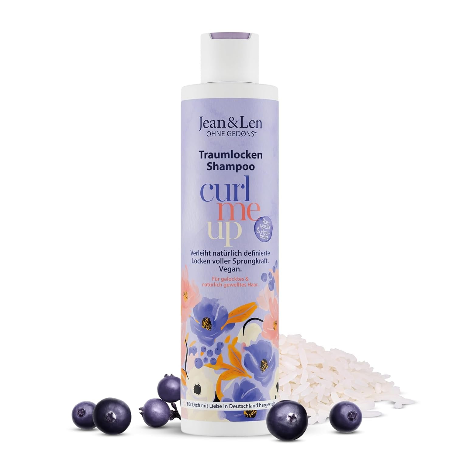 Jean & Len Dream Curls Shampoo Rice Water & Açai Berry, pentru păr creț și ondulat, 300 ml Jean & Len Alb 300 ml