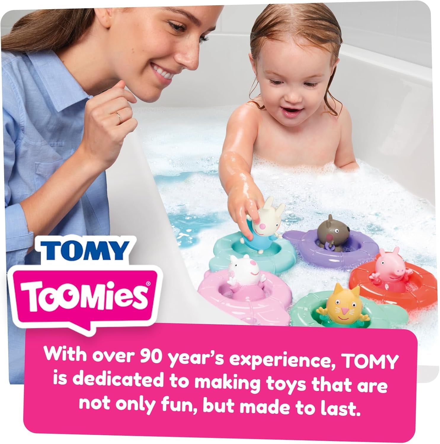 Tomy Toomies Peppa's Pool Party - 5 cupe cu inel de conectare cu 5 jucării pentru copii Peppa Pig & Friends Water Squirter - jucării de baie +18 luni - Jucării de baie pentru copii și jucării pentru piscină Jucarii Bebe Naty Shop